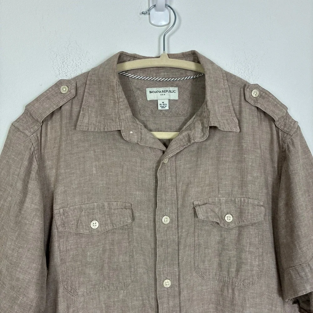 Banana Republic Linen Cotton Safari Short Sleeve Button Down Shirt Men's Medium